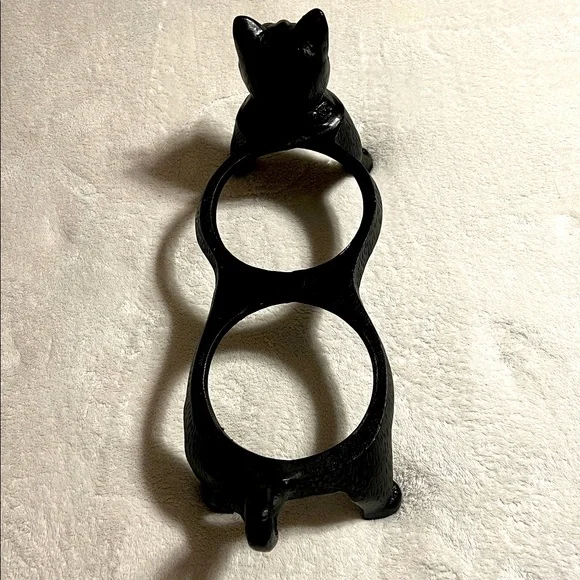 Vintage Cast Iron Black Cat Double Pet Bowl. NWOT - Picture 5 of 9